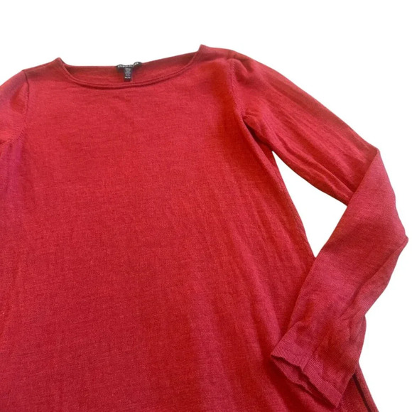 Eileen Fisher Red Orange Pullover Sweater Long Length Merino Wool Size XS Womens - Picture 6 of 11